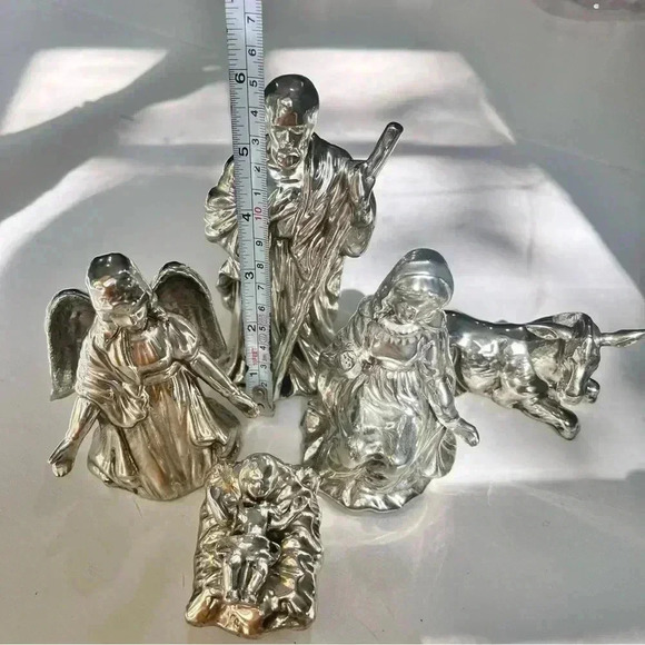 6 Piece Porcelain Silver Plated Nativity Scene Christmas Decor Holidays No Damag - Picture 10 of 12